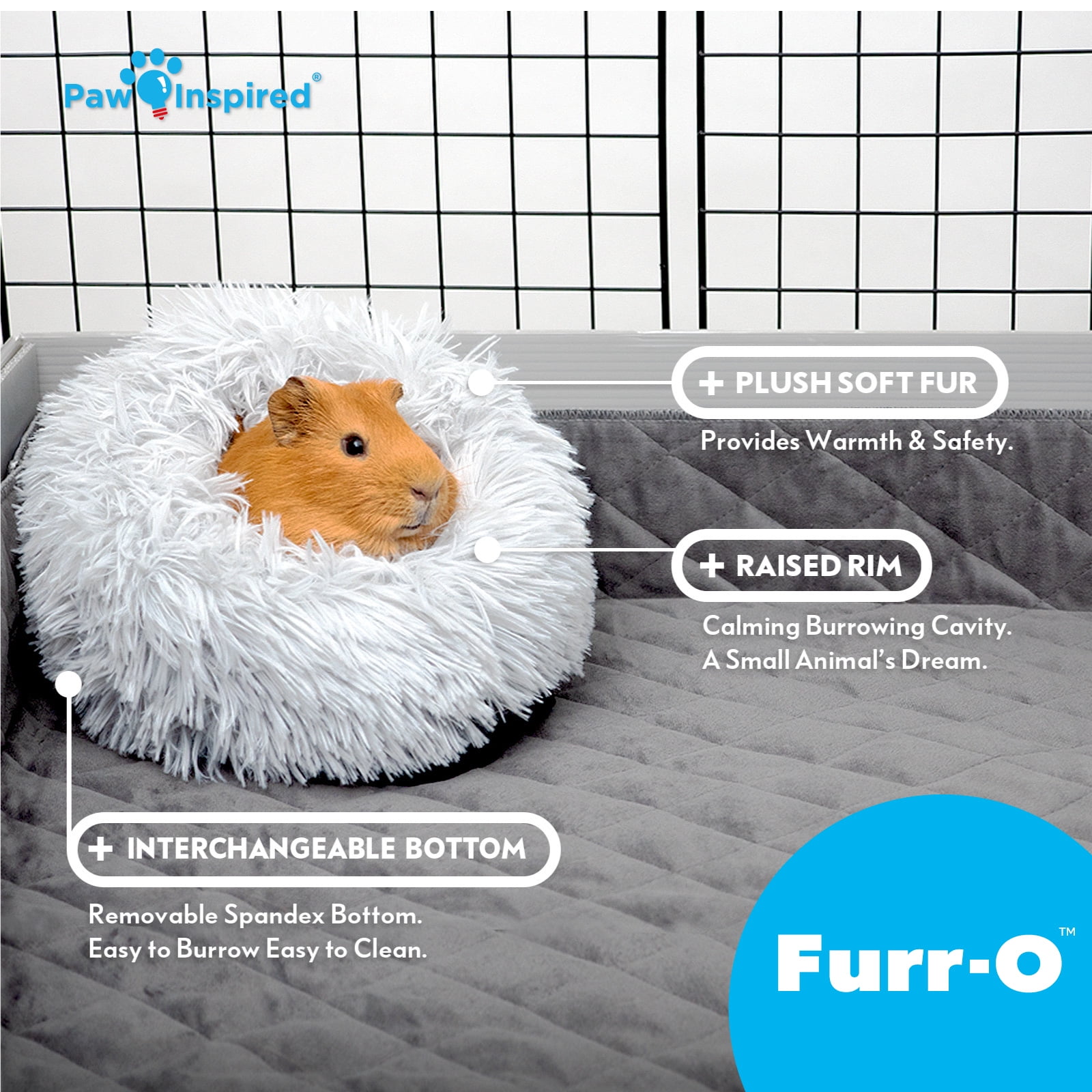 Paw Inspired Furr-O Guinea Pig Bed Burrowing Bed with Zip-On Spandex & Fleece Interchangeable Bottoms for Guinea Pigs and Other Small Animals | Hideout Hideaway (Dark Gray)