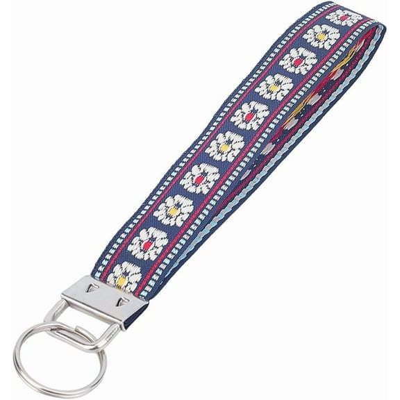 3Pcs Embroidered Key Chains Black and Wrist Lanyard Replacement Strap Keychain Wristlet Fabric Key Floral Handmade Fob Holder Wristband for Women Keys Wallet and Car Accessories diy