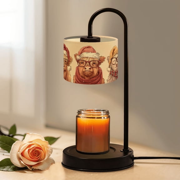 Candle Warmer Lamp with Timer, Highland Cow Navidad Winter Holiday Rustic Funny Animal Non-slip Wireless Remote Control Wax Melts Warmer with 4 Bulbs for Home Office Dorm, Birthday Gifts for Women