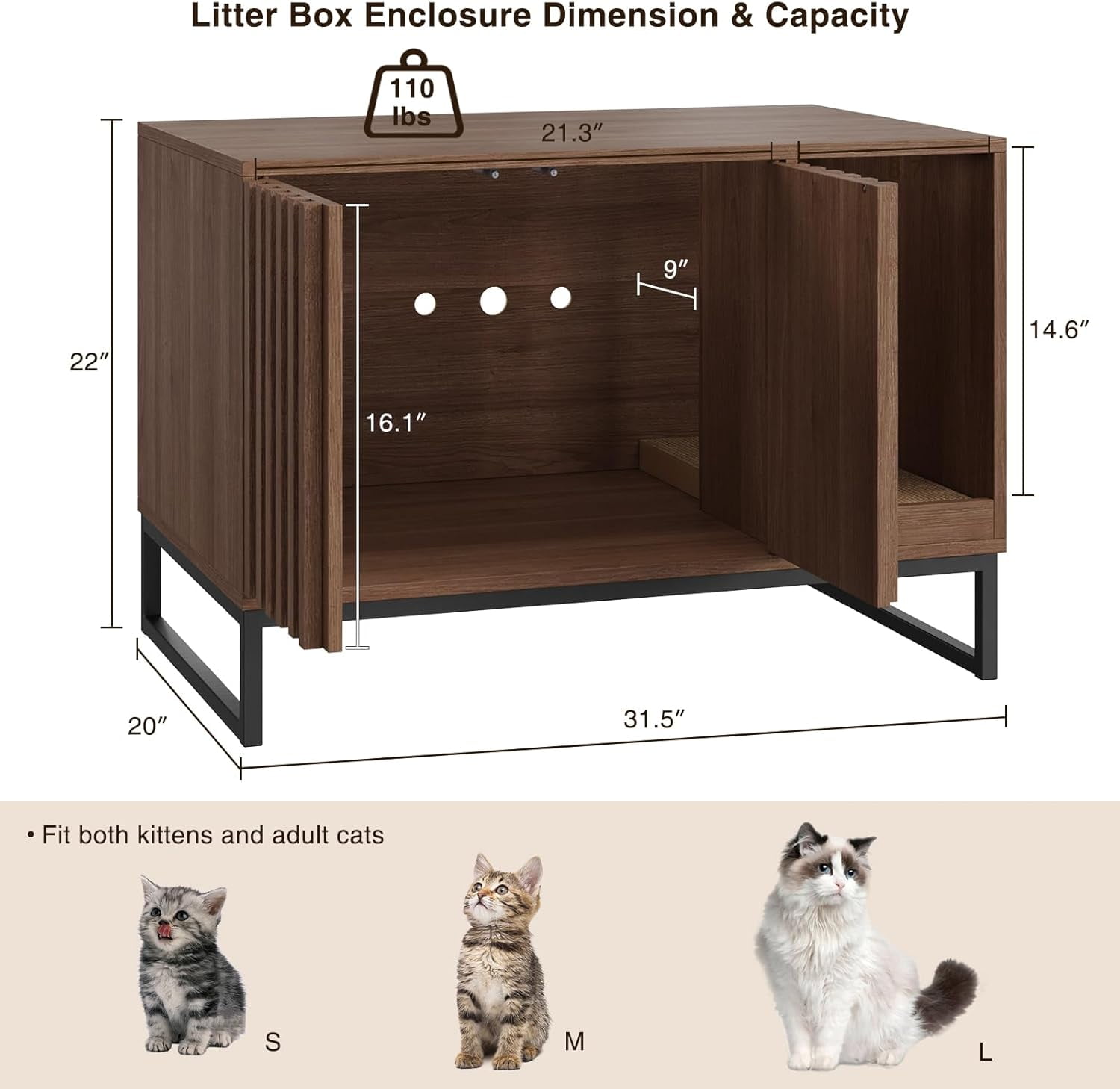 Vabches Hidden Cat Litter Box Enclosure Furniture, Multi-Functional Cat Washroom Bench with Cat Scratching Pad and Fluted Doors