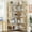 Gold + White Relief 5 tier, variant on Danolapsi Corner Bookshelf 86" L Shaped Bookcase, h Shaped Bookshelf Arched 7 Tier Shelf, Large Bookcase with Metal Frame, Helf Corner Display Rack for Living Room Bedroom