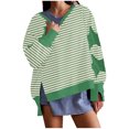 thumbnail image 1 of Timegard Womens Crewneck Sweatshirts Striped Long Sleeve Side Split Pullover Fall Casual Loose Tops, 1 of 6