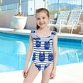 thumbnail image 4 of Girls Ruffle One Piece Swimsuit, Stretchy Fabric for Beach & Pool Activities Cute Cat Faces in Blue, 4 of 8