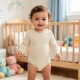 thumbnail image 2 of MEZZALL Child Summer Ribbed Baby Bodysuits Long Sleeve Soft Breathable Romper Boys Home Solid Color Crew Neck Adorable Onesies, 2 of 6