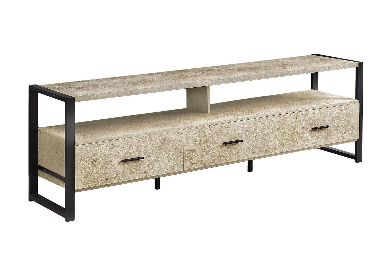 Monarch Specialties Tv Stand, 72 Inch, Media Entertainment Center, Storage Drawers, Black Laminate, Black Metal, Contemporary, Modern
