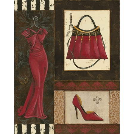 - Fashion Collage | Trendy French Dress Silhouette, High-Heels and Purse Print; One 11x14in Poster Print. Red/Black/Cream