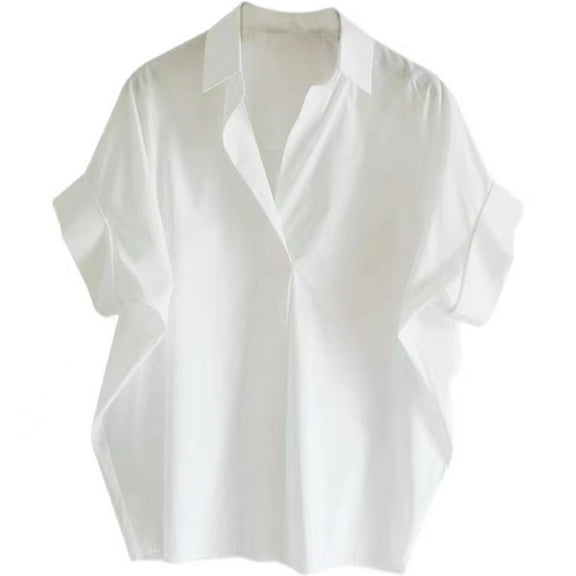 Cotton Womens Blouses Shirt White Blouses Shirts Casual Solid Soft Shirts Loose-fit Clothing for School Office