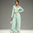 thumbnail image 6 of WULMLEO Quarter Zip Crop Sweatshirt And Wide Leg Sweatpants Matching Sets for Women Casual Lounge Vacation Outfits With Pockets Mint Green XL, 6 of 7