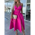 thumbnail image 2 of 2024 Casual Été Femmes Robe V Cou Sans Manches Dos Solide Creux Taille Patchwork Parti Robes Minces, 2 of 7