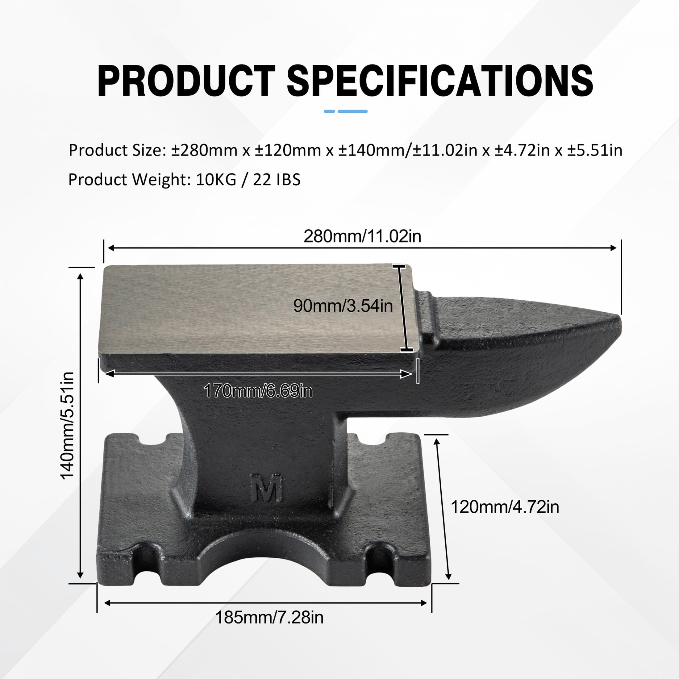 Noble House 22 lb Cast Iron Single Horn Anvil, Blacksmith Forging Tool with Wide Top