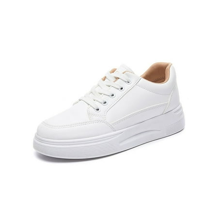 

Daeful Women White Sneakers Sport Trainers Fitness Workout Athletic Shoes Walking Breathable Lightweight Lace Up Running Shoe White+Brown 6