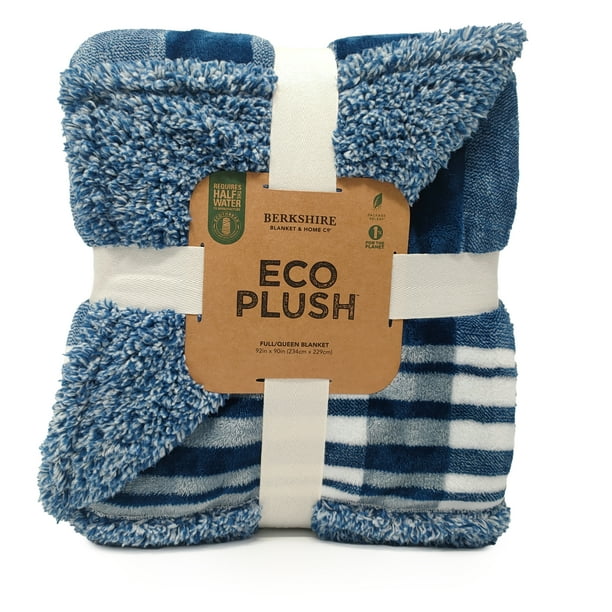 Berkshire Blanket Blue, White, MultiColor Plaid Sherpa, Velvet Plush