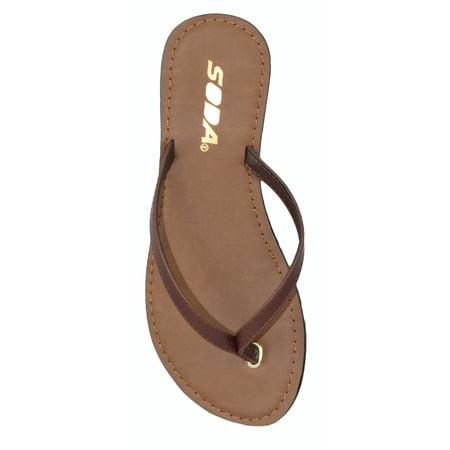 

Soda Shoes Women Flip Flops Basic Plain Sandals Strap Casual Beach Thongs FELER Brown 6.5