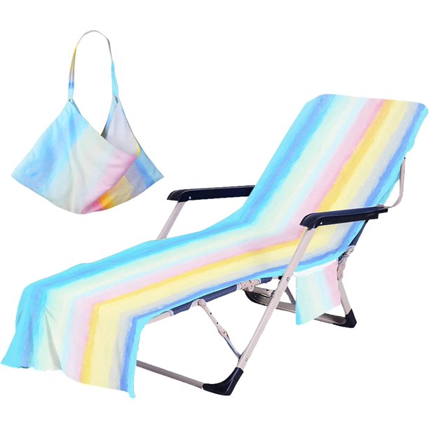 Funda para silla de playa con bolsillos laterales, acogedora funda de toalla para sillón a rayas de secado rápido para piscina, playa, jardín, hotel, tomar el sol (colorido 01)