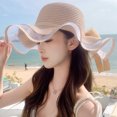 thumbnail image 1 of LinYooLi Spring And Summer Straw Hat Woven Big Hat Shading Hat Female Fashion, Simple Wave Lace Beach Sun Hat, 1 of 7
