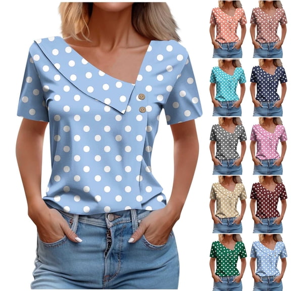 Women's Checkered Print Short Sleeve Button Down Shirt Blouse Top Casual Loose Fit Breathable Summer Vacation Fashion | CSEONE,Blue L