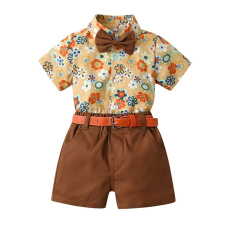 

Toddler Boys Clothes Short Sleeve Shirt Tops Shorts With Tie Belt Child Kids Gentleman Outfits