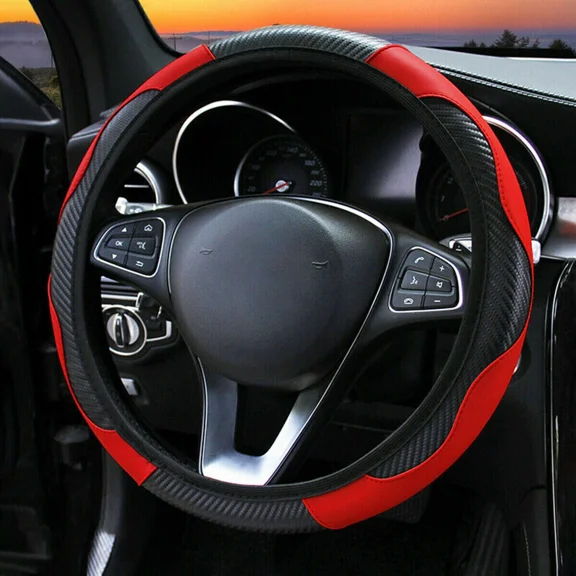 Universal 15''/38Cm Leather Car Steering Wheel Cover Anti-Slip Accessories Black