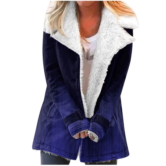 mihongmao Winter Clothes for Women Women Winter Warm Composite Plush Button Lapels Jacket Outwear Coat,2024 Clearance Dark Blue XL