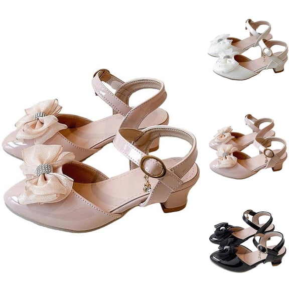 Viluyesy Girls’ Rhinestone Bow Sandals Pointed-Toe High-Heel Dress Sandals for Kids Ages 4.5–12.5, Performance & Party Occasion Shoes Beige Size 12 M