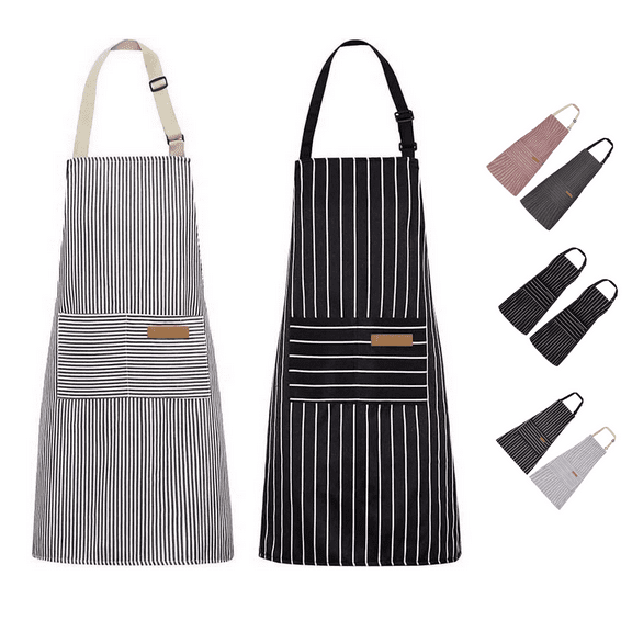 ONEKISS 2 Pack Kitchen Cooking Aprons, Adjustable Bib Soft Chef Apron with 2 Pockets for Men Women(Black/Brown/Red/Gray Stripes)2 PCs