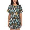 thumbnail image 1 of Disketp Ensemble de Pyjama à Manches Courtes pour Femmes, Orignal, Hibou, 2 Pcs, Col Rond, Grande Taille, 1 of 6