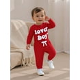 thumbnail image 5 of BemeyourBBs Baby Boy Spring Clothes Valentines Day Outfits Lover Boy Letter Embroidery Romper Solid Pants Set, 5 of 9