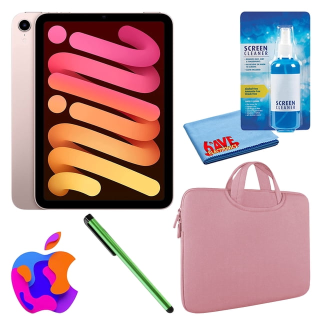 Paquete Apple iPad Mini 6 (2021) 64 GB Wi-Fi Rosa con funda con cremallera rosa + kit de limpieza de pantalla