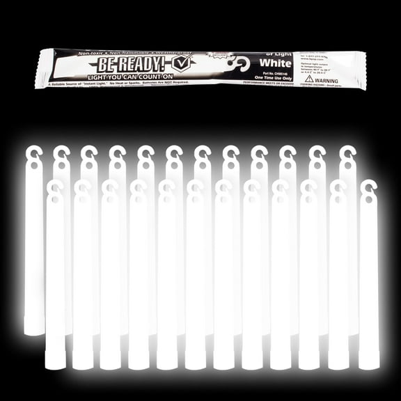 Be Ready - Industrial 12 Hour Illumination Emergency Safety Chemical Light Glow Sticks 24 Pack - White