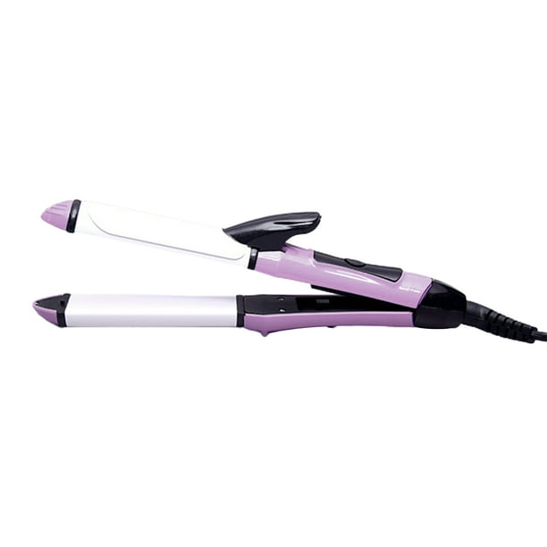 Rizador de pelo 2 en 1, diseño moderno y portátil, ideal para rizos y alisados, color rosa, cerámica PTC de alta calidad, calentamiento rápido en 10 segundos, voltaje universal 110-240V, incluye