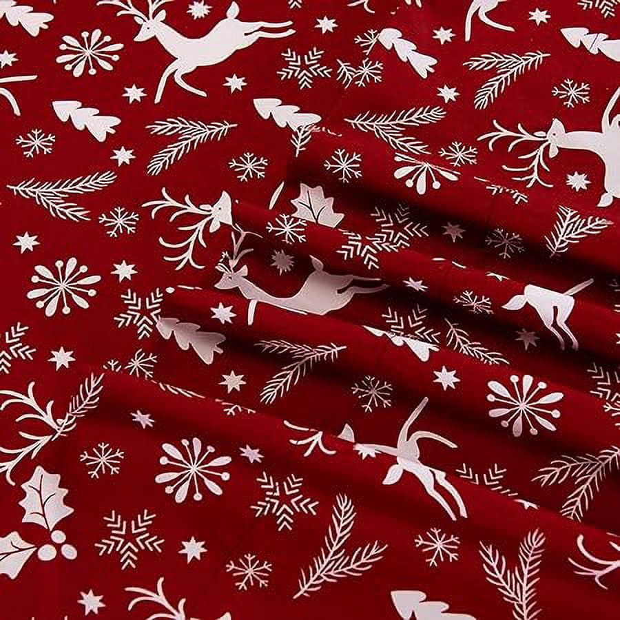 Elegant Comfort Soft 6-Piece Bed Sheets Set High Quality Microfiber, Wrinkle & Fade Resistant, Holiday Pattern, Cal King,Burgundy Reindeer
