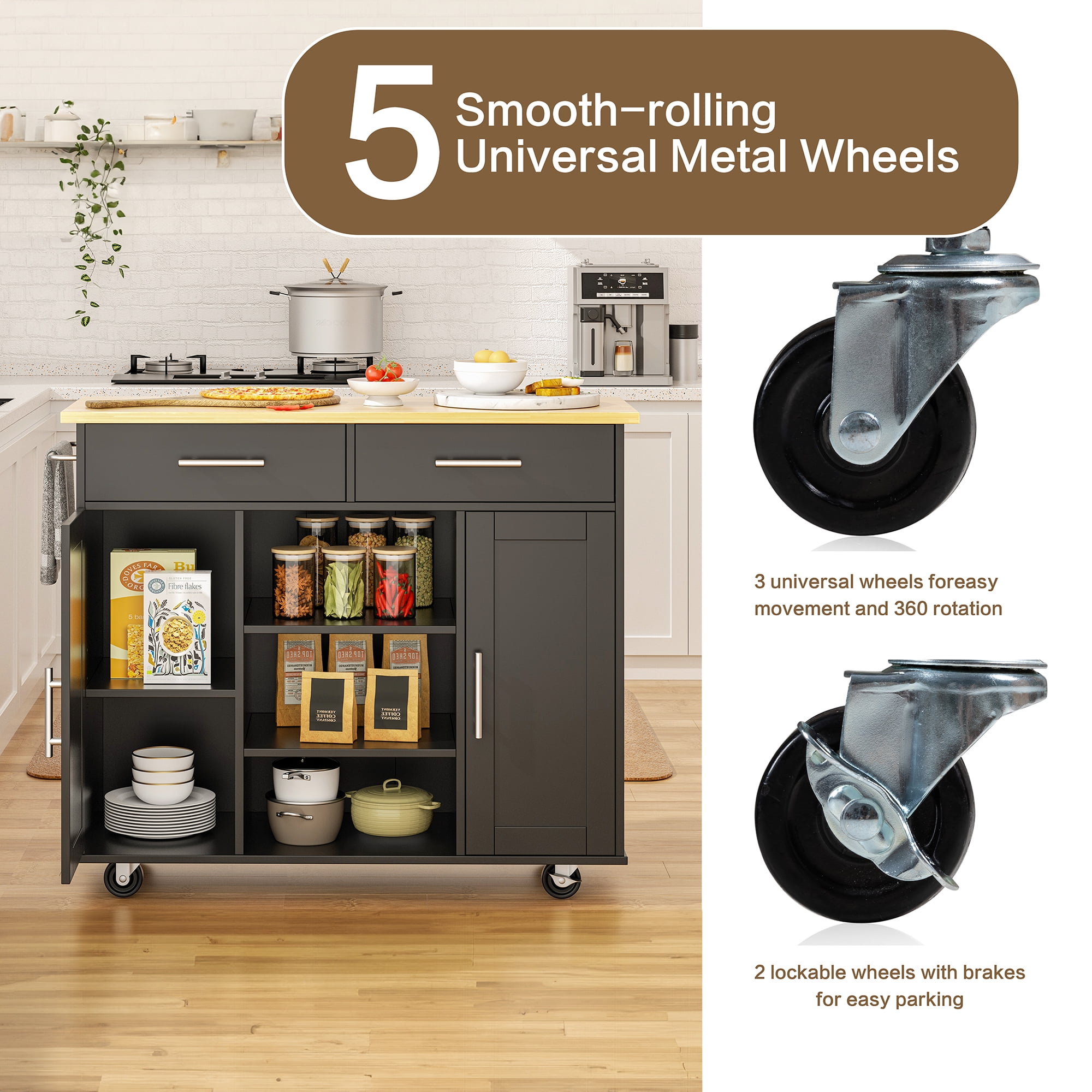 Walsunny Movable Kitchen Island Cart with Storage Cabinet Walsunny Movable Kitchen Island Cart with Storage Cabinet