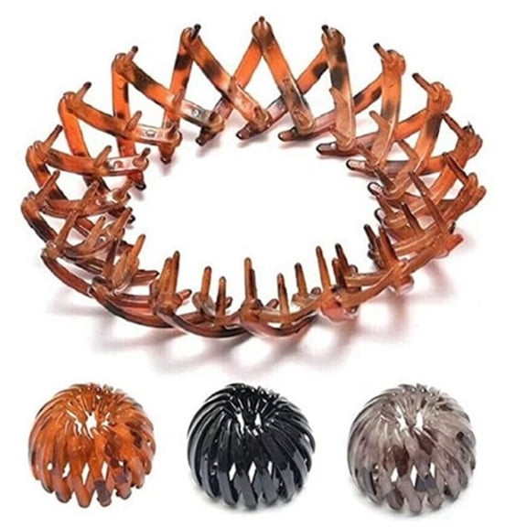 3 Pieces Vintage Geometric Retractable Hair Loops Expandable Ponytail Holder Clip Bird Nest Shaped Hair Clips Hair Donut Bun Maker Hair Accessory Hair Styling Tool for Women Girls