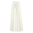 thumbnail image 4 of TEAJOPSUU Womens Pleated Wide Leg Palazzo Maxi Pants Flowy High Waist Elastic Elatic Drawstring Culottes Pants Dressy Daily Everyday Vacation Trousers White, 4 of 5