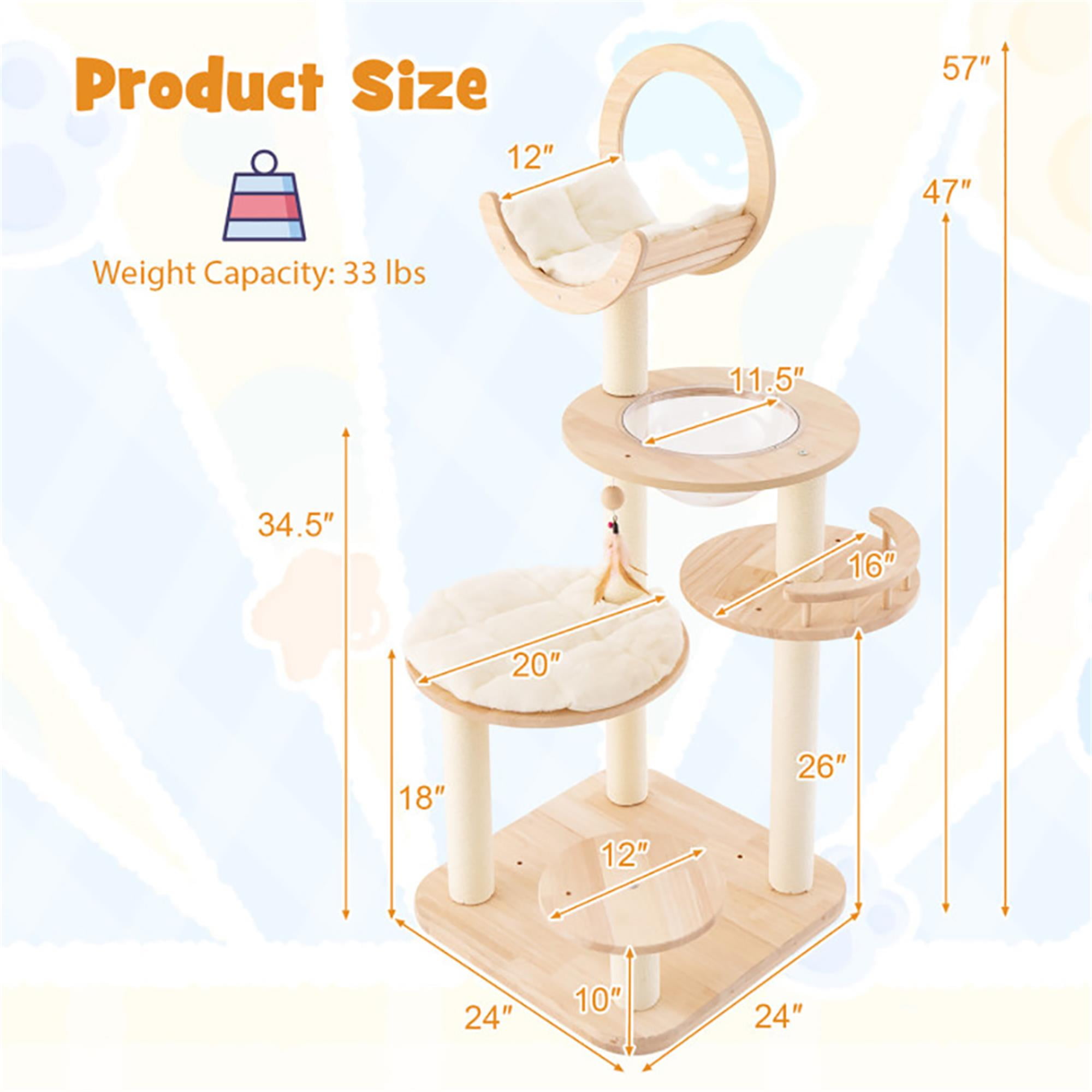 Kadyn 57" Modern Cat Tree Tower for Indoor Cats, 4-in-1 Large Wood Cat Condo with Scratching Post and Removable Pads for Small Large Cats, Beige
