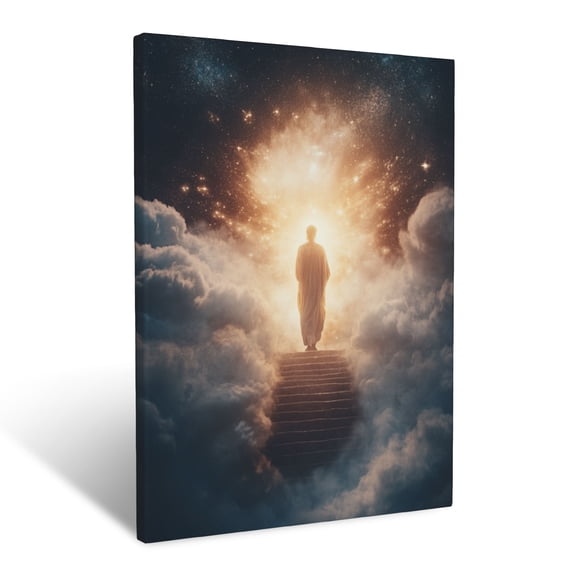 CozyNet Angel Standing By A Glowing Stairway To Heaven, Surrounded By Peaceful Clouds Wall Art Prints With Frame Canvas Perfect for Living Room & Bedroom, Ready to Hang, Wall Decor 12"x16"
