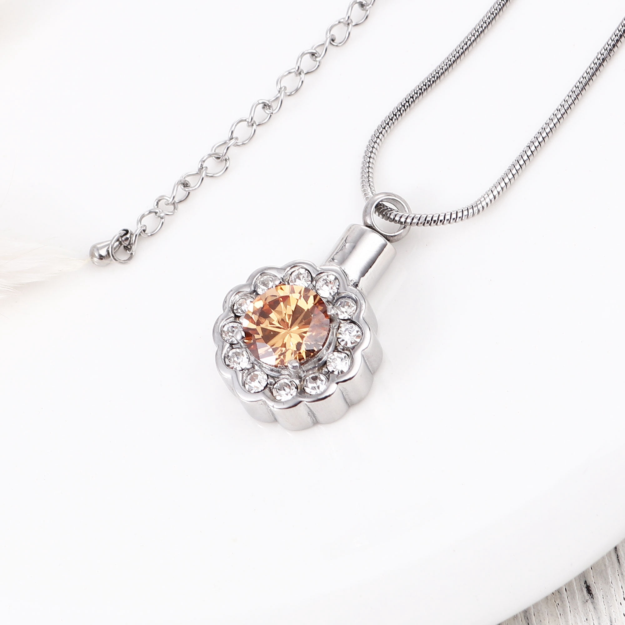 Anavia Round Champagne Beautiful Crystal Rhinestone Flower Cremation Urn Human Ashes Container Stainless Steel Memorial Pendant Keepsake Jewelry with Free Funnel Kit and Velvet Jewelry Box
