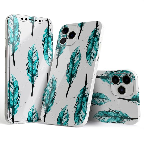 DesignSkinz Splattered Teal Watercolor Feathers Full-Body Skin Decal Wrap Cover for iPhone 16