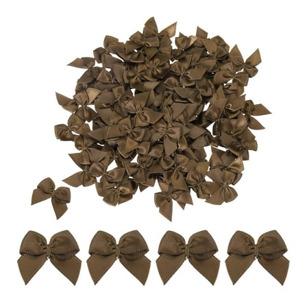 Uxcell 100 Pcs Mini Ribbon Bow 1" Mini Fabric Satin Ribbon Flower Bows Brown