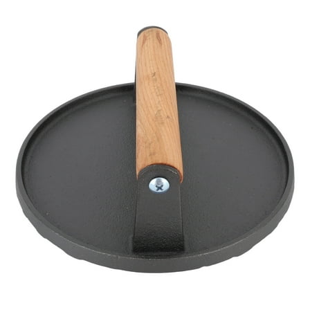 Cast Iron Steak Press Heavy Duty Bacon and Burger Weight with Wood Handle, Round