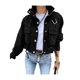 thumbnail image 1 of Chaqueta Corta para Mujer con Cremallera, Botones A Presión, Cuello Alto Informal, Cintura con Cordón y Chaquetas de Otoño. Negro XXL, 1 of 3