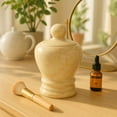 thumbnail image 3 of Creative Home Natural Champagne Marble Aladdin Collection Cotton Ball Swab Holder, Bathroom Countertop Storage Jar Container Organizer, 3 of 5