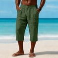 thumbnail image 3 of Betivan Men's Linen Capri Pants Elastic Waist Solid Color Breathable Lightweight Calf Length Loose Fit Beach Vacation Outdoor Daily Trousers, 3 of 9
