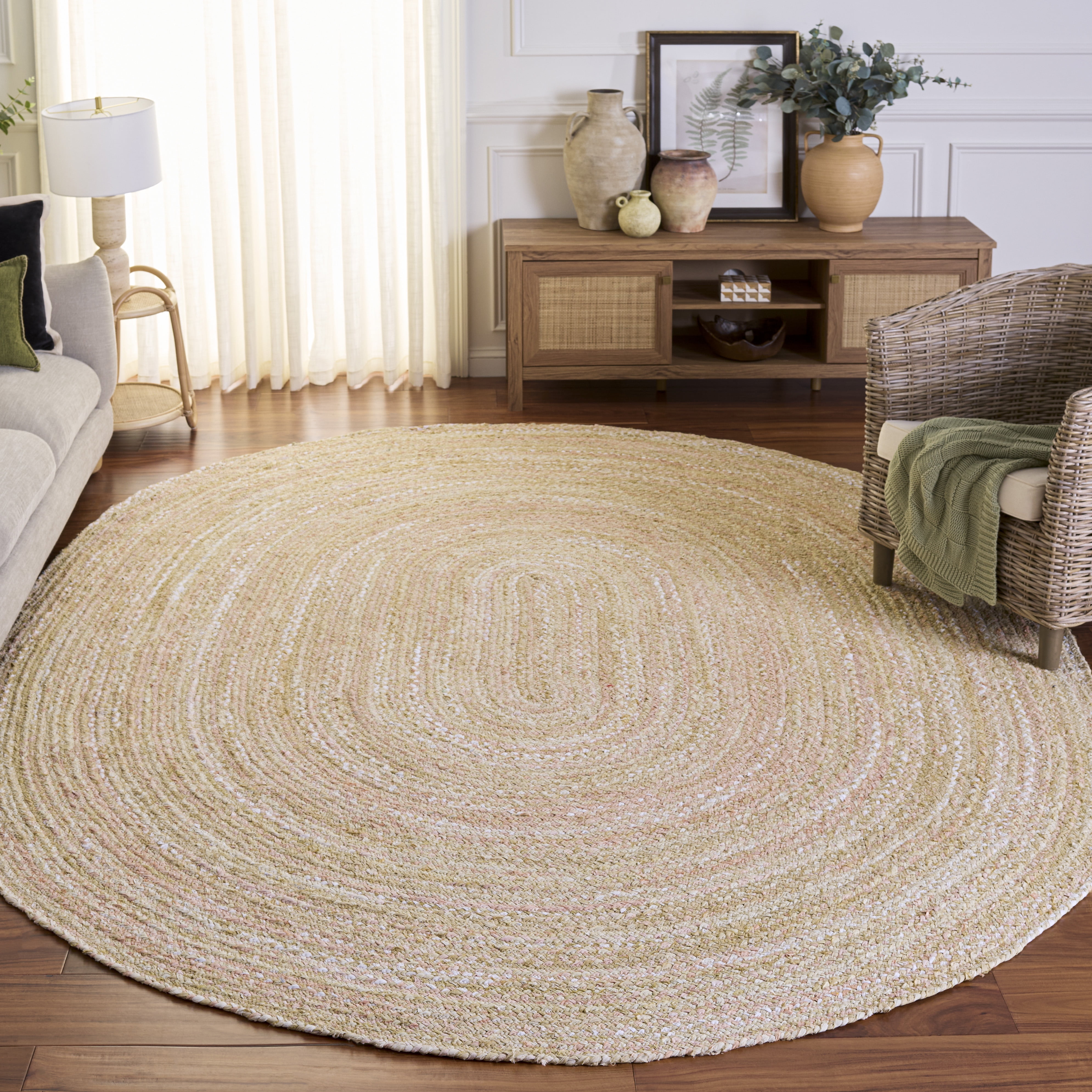 SAFAVIEH Braided Calvin Transitional Cotton Reversible Area Rug, Beige, 6' x 9' Oval