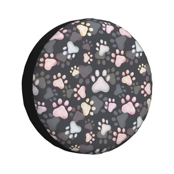 Fuzoiu Colorful Paws Of Dog Print Universal Spare Tire Cover with Buckle Strap, Waterproof Wheel Covers for Jeep, Trailer, RV, Truck and All Car-14 inch
