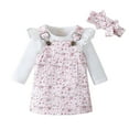 thumbnail image 3 of EnJoCho Comfy Clothing for Toddler Girls Long Sleeve Ribbed Romper Bodysuits Floral Prints Suspenders Skirt Headbands Outfits Toddler Kids Trendy Princess Bodysuit Outfits, 3 of 9