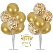 Beishida Balloons Stand Kit Table Decorations,2 Set with 14 Sticks, 14 Cups, 2 Base, 16 Gold Balloons for Wedding Graduation 30th 40th 50th 60th 70th 80th 90th 100th birthday table decorations