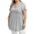 thumbnail image 7 of Womens Plus Size Tops Criss Cross V Neck Short Sleeve Summer Casual Blouses, Light Gray-4X, 7 of 7