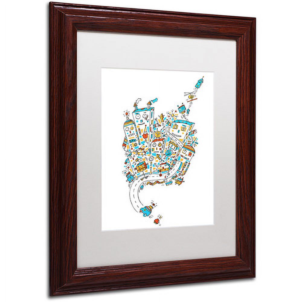 Trademark Fine Art "Robot City" Canvas Art by Carla Martell, White Matte, Wood Frame