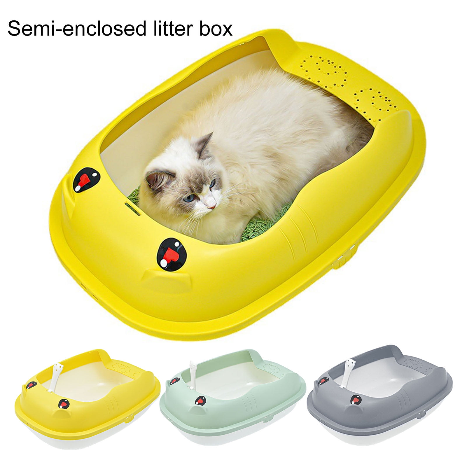 Hesroicy 1 Set Cat Litter Box Semi Enclosed Large Space Pet Cat Litter